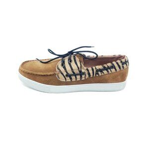Aldo Zebra Print Suede Boat Shoes Tan Brown Leather Casual Mens Size 8